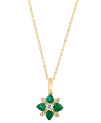 Diamond (1/8 ct. t.w.) & Emerald (7/8 ct. t.w.) Pendant Necklace in 14k Yellow Gold
