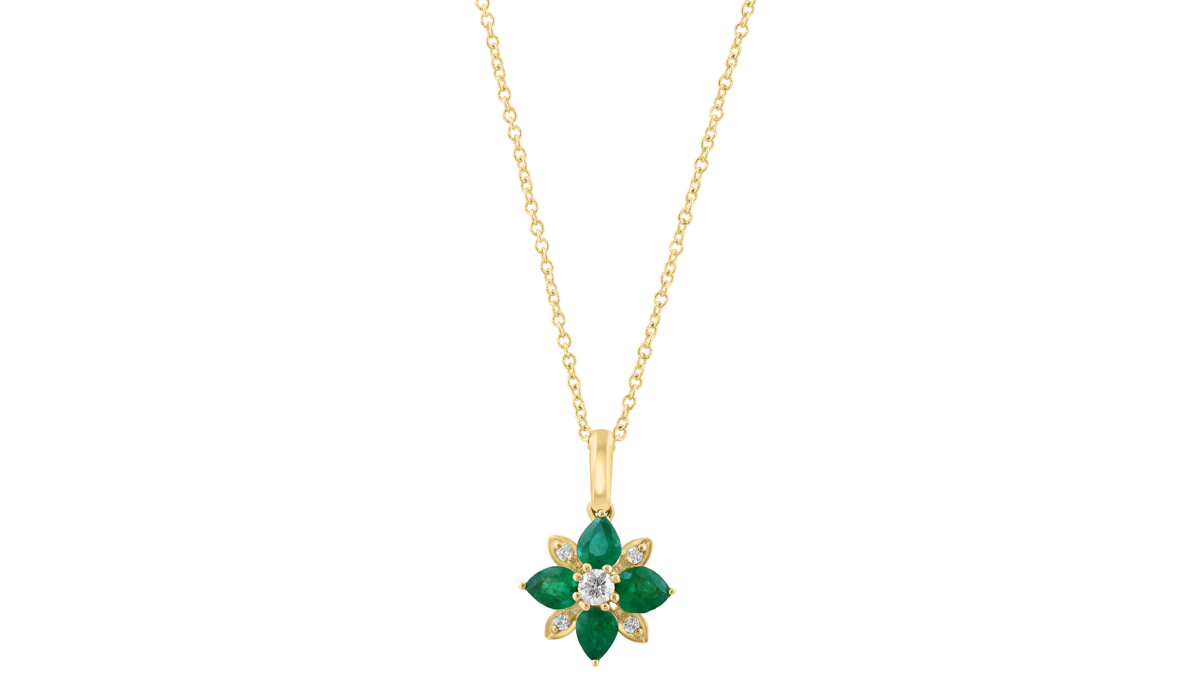 Effy Collection Diamond (1/8 ct. t.w.) & Emerald (7/8 ct. t.w.) Pendant Necklace in 14k Yellow Gold