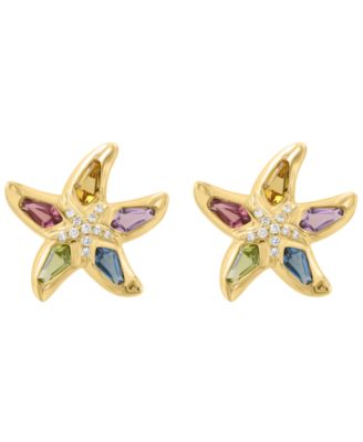 Diamond (1/20 ct. t.w.) & Multi Gemstones (1-1/5 ct. t.w.) Stud Earrings in 14k Yellow Gold