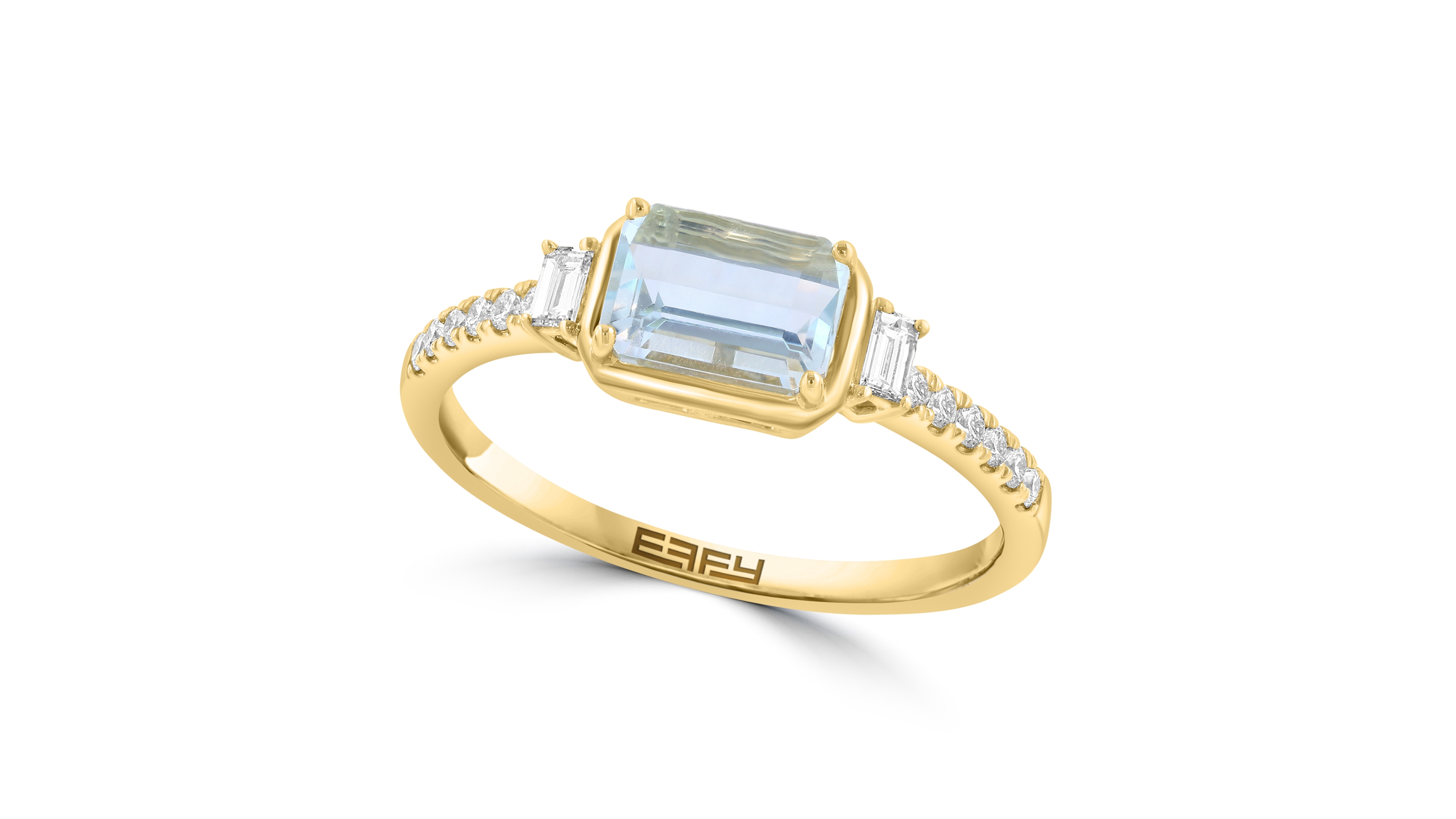 Effy Collection Diamond (1/5 ct. t.w.) & Aquamarine (7/8 ct. t.w.) Ring in 14k Yellow Gold