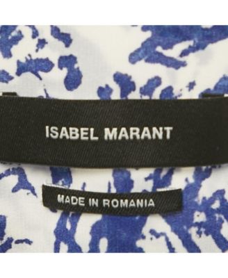 Women's White/blue Printed Silk Button Front Cade Top