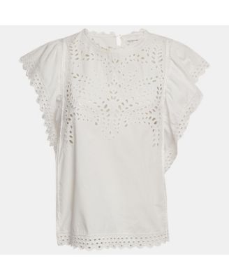 Women's eacutetoile White Broderie Anglaise Cotton Ruffled Blouse