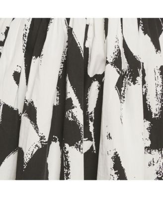 Women's Black/white Abstract Print Cotton Pleated Short Skirt