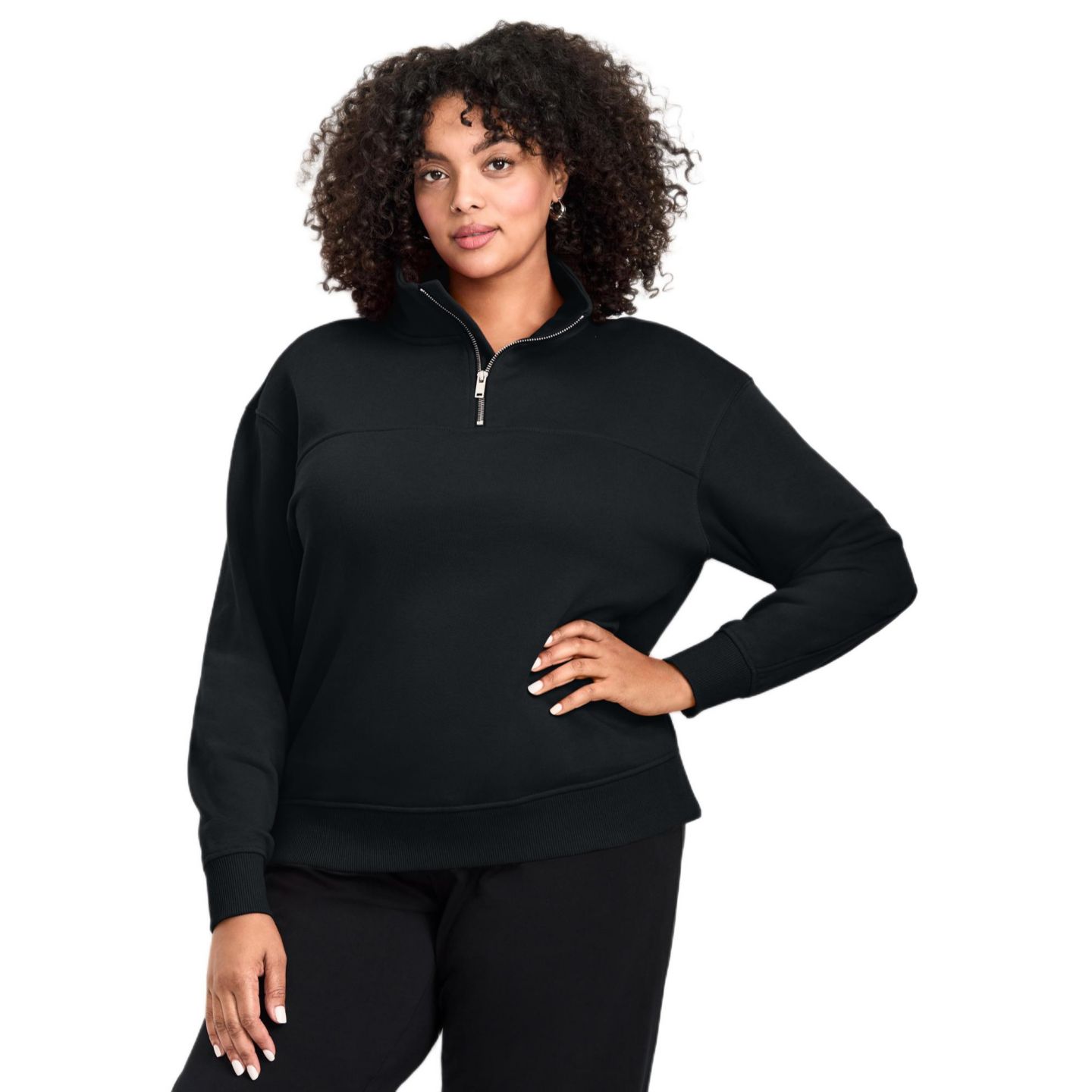 Женский топ AVENUE Plus Size Piper Half-Zip Sweat Top, цвет: Чёрный — фото 1