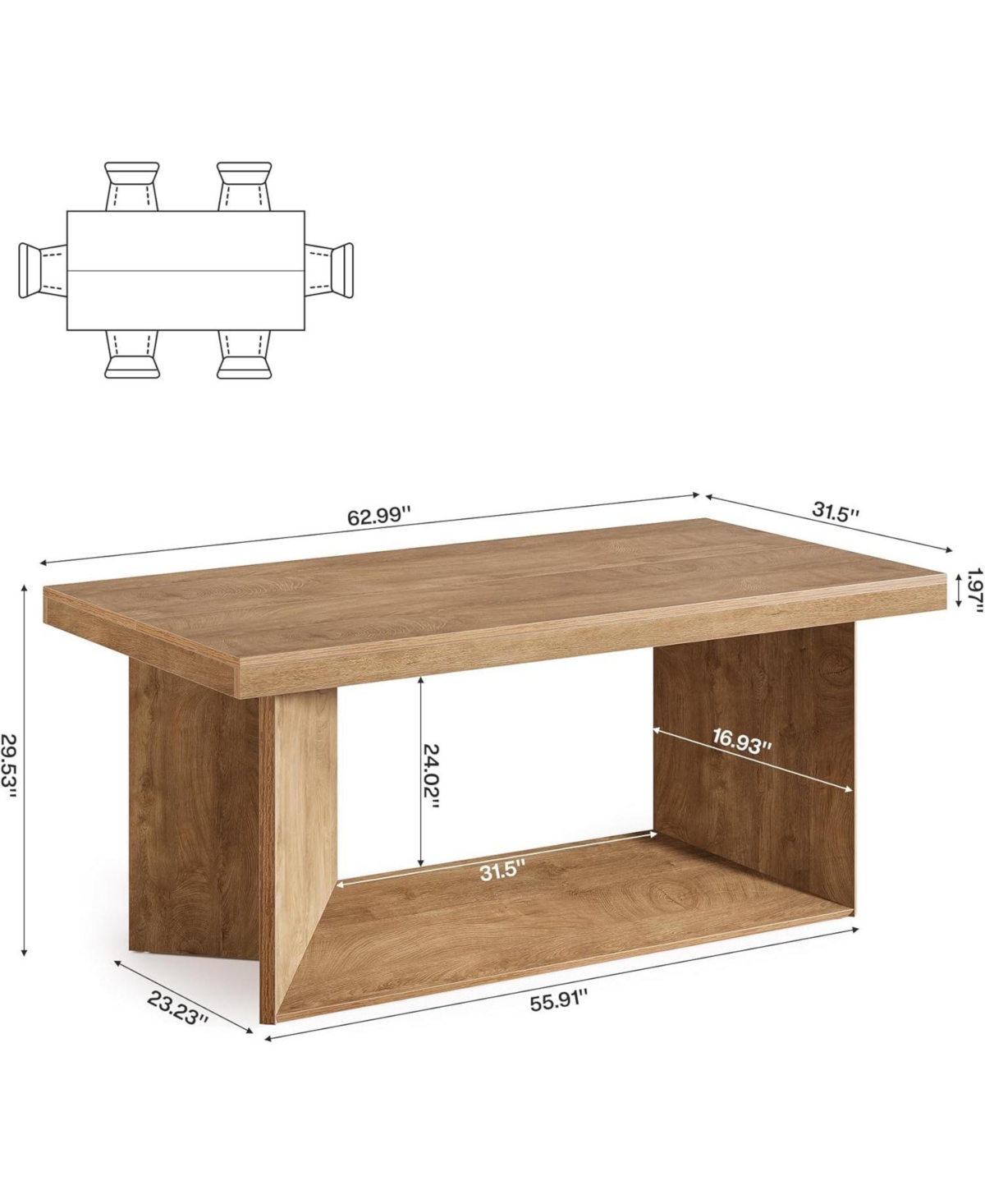 Tribesigns Dining Table for 4-6, Farmhouse Kitchen Table with Heavy Duty Pedestal, Rectangular Wooden Dinner Furniture