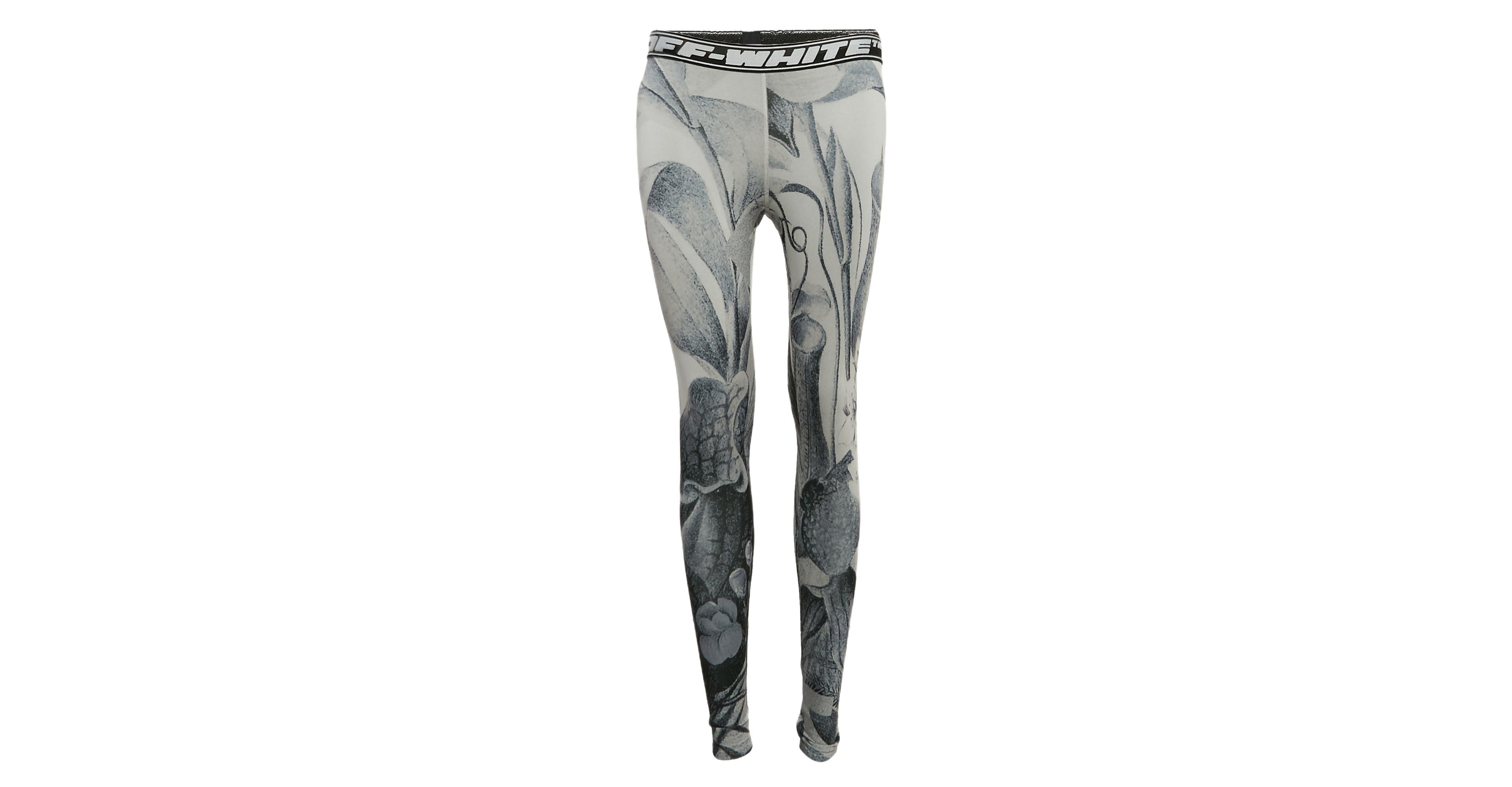 Pre-Owned Off-White Women's Grey Athleisure Botanical Print Jersey Leggings
