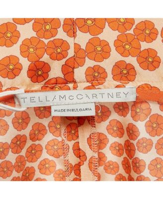 Women's Orange Ditsy Floral Print Silk Trousers