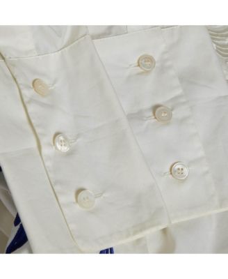 Women's White/blue Embroidered Cotton Long Sleeve Shirt