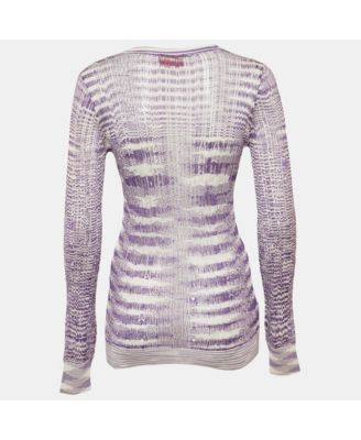 Women's Purple/white Stretch Knit Sheer Top