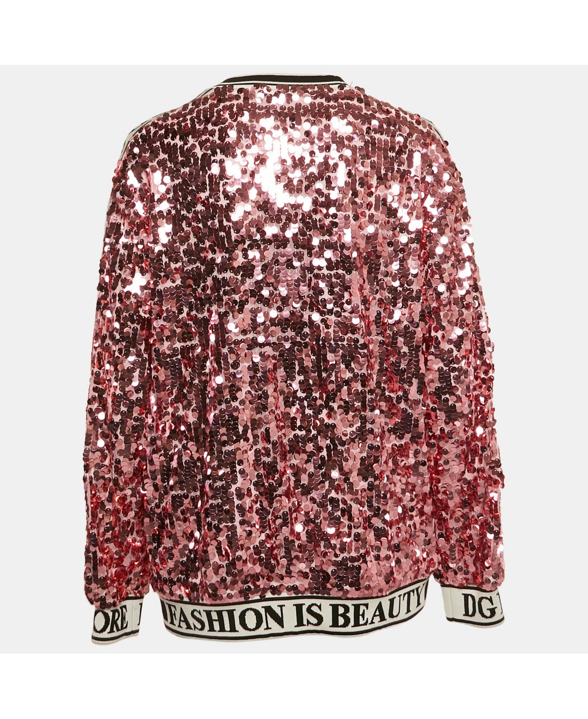 Pre-Owned Dolce & Gabbana Women's Pink Sequin Tulle Logo Detail Pullover