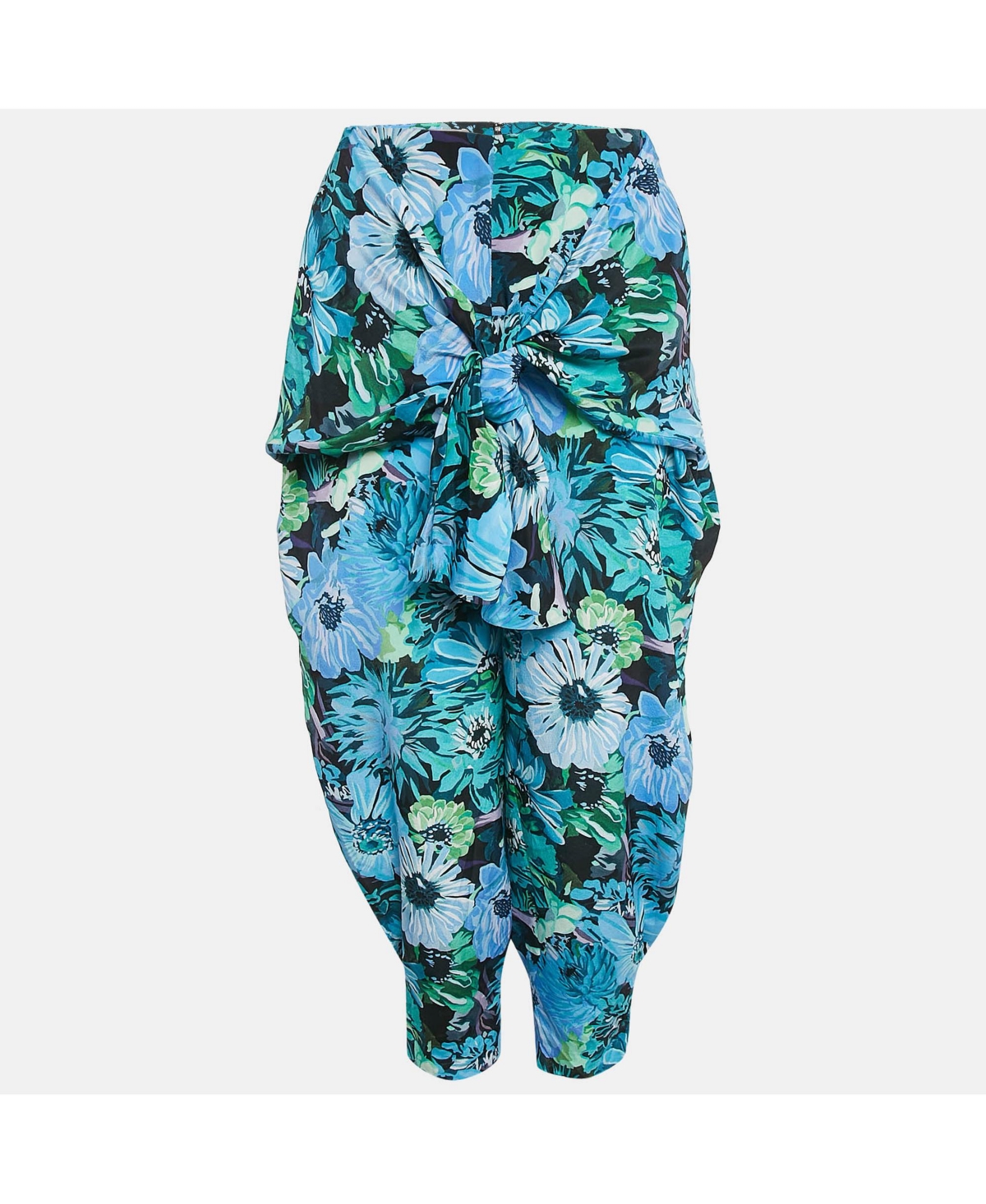 Pre-Owned Stella Mccartney Women's Blue Floral Print Silk Tie-Up Trousers