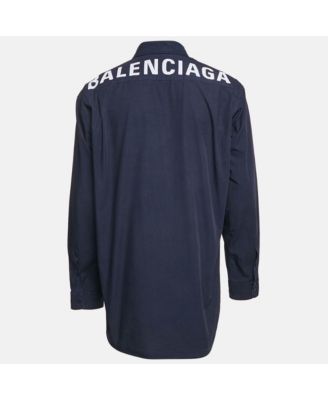 Men's Navy Blue Cotton Logo Print Button Down Oversized Shirt