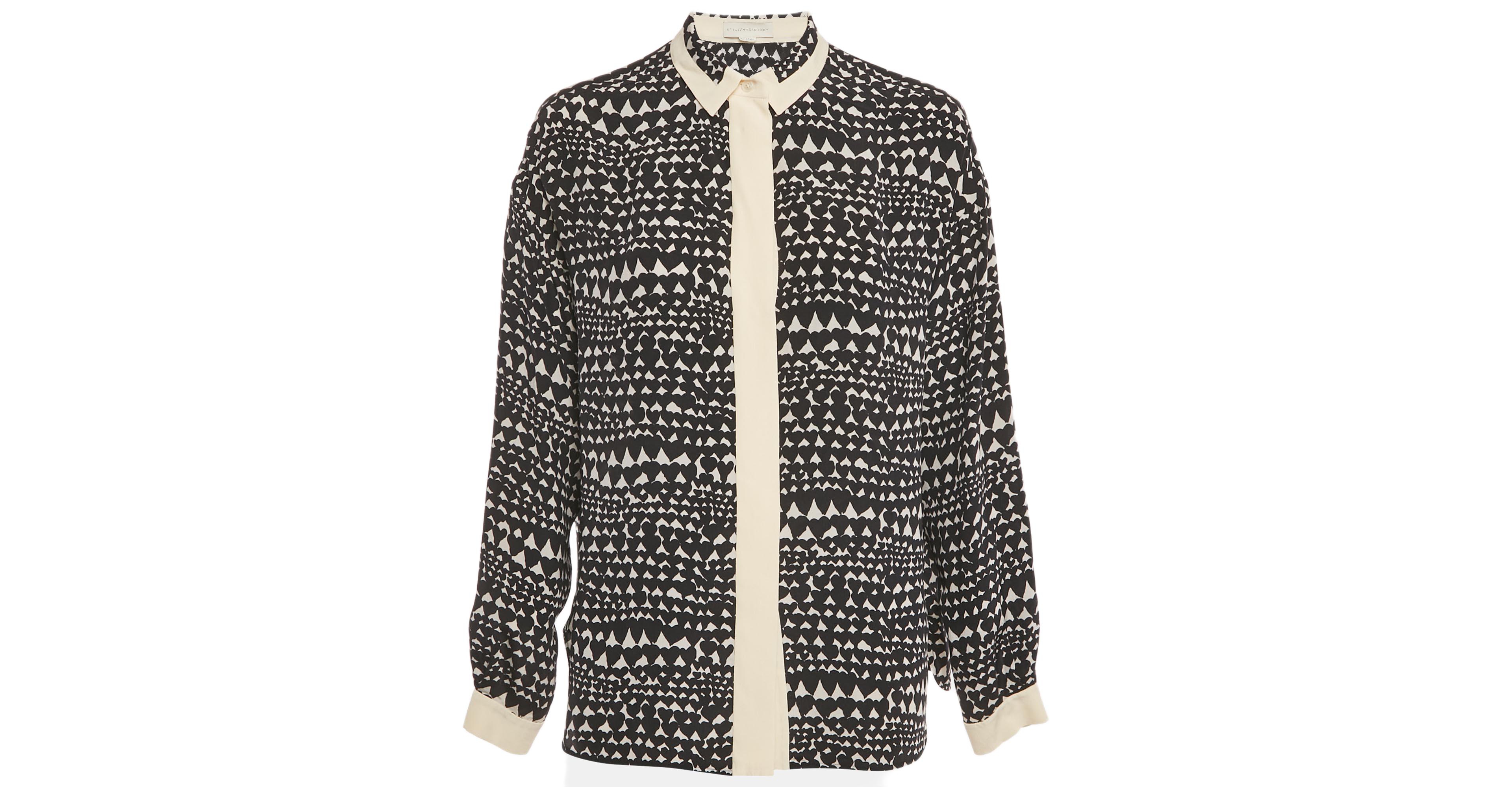 Pre-Owned Stella Mccartney Women's Monochrome Heart Print Silk Full Sleeves Blouse