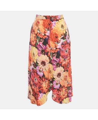 Women's Multicolor Floral Print Silk Wrap Style Midi Skirt