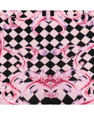 Women's Pink Stretch Knit Striped & Baroque Print Leggings