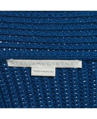 Women's Blue Rib Knit Asymmetrical Button Oversized Sweater