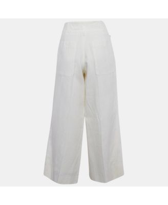 Women's Off-White Linen Wide-Leg Cropped Pants