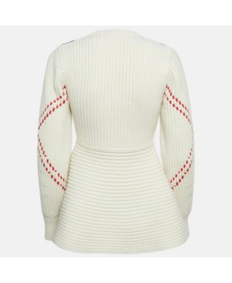 Women's White Argyle Intarsia Rib Knit Sweater