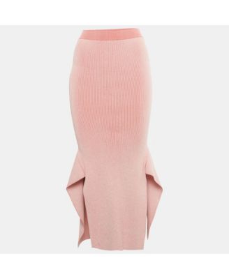 Women's Red Knit Slit Midi Skirt