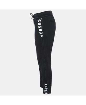 Women's Pre-Owned Versus Versace Black Logo Print Cotton Side Zip Detailed Joggers