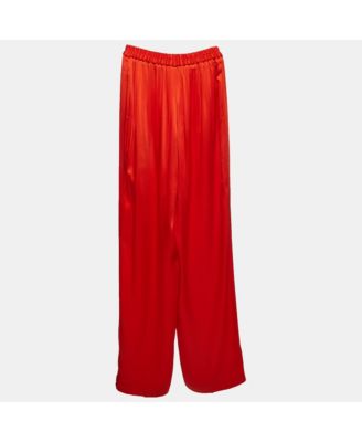 Women's Red Satin Straight Leg Trousers