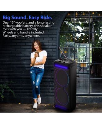 2×15" Bluetooth Light Show Party Speaker with Wireless Microphone and Remote