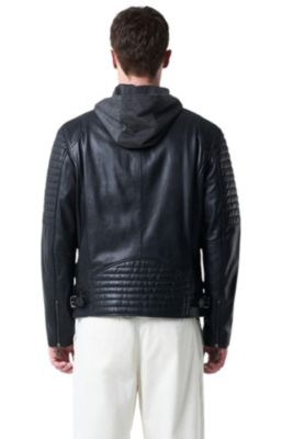 Men's Belmont Leather Jacket for Men with Hood and Chestpiece