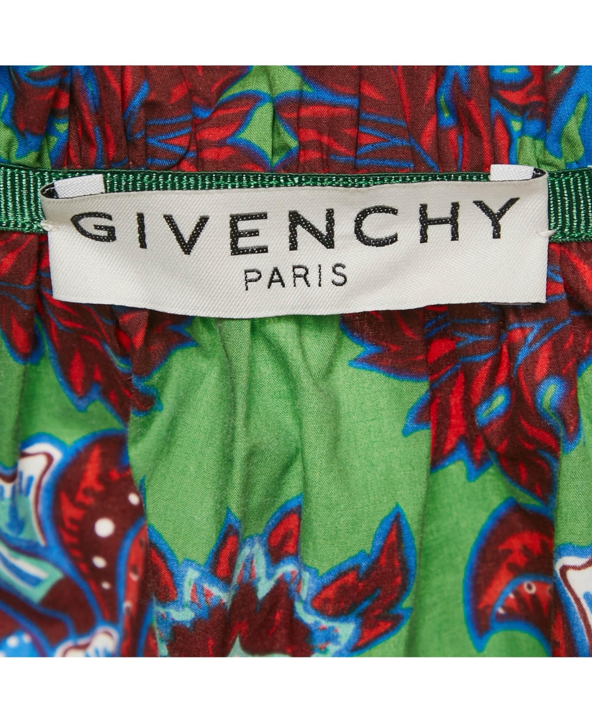 Pre-Owned Givenchy Women's Green Floral Printed Cotton Elastic Midi Skirt