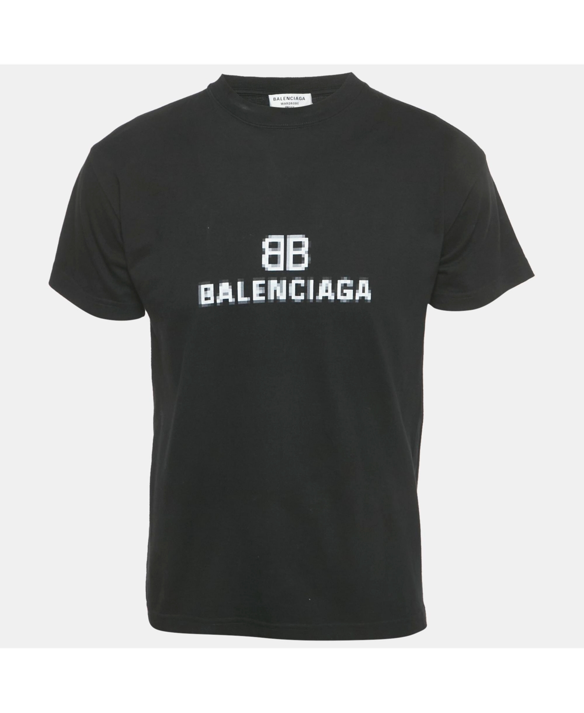 Pre-Owned Balenciaga Men's Black Bb Logo Pixel Print Cotton T-Shirt