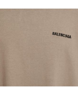 Men's Unisex Tan Brown Logo Embroidered Cotton T-Shirt