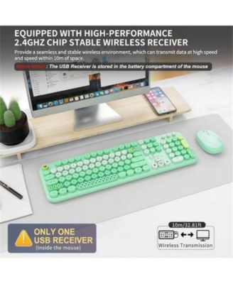  Colorful Round Keycap  2.4G Wireless Keyboard & Mouse Combo - Green, 104 Keys, Typewriter Style for Laptop/PC
