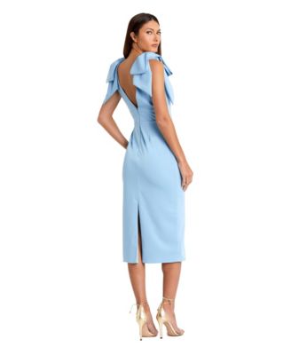 Women's V-Neck Bow Shoulder Sheath Midi Dress