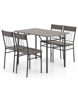 5PCS Dining Table Set for 4 Rectangular Kitchen Table & 4 Chairs with Metal Frame Cement