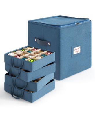 Christmas Ornament Storage Box With 4 Inner Tray Dividers - Non-Woven Ornament Storage Container For 64 Holiday Ornaments or Decorations