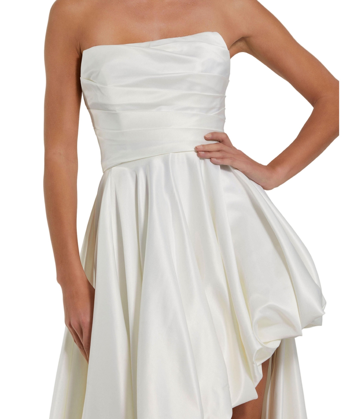 Mac Duggal Women's Strapless High-Low Satin Gown with Draped Skirt