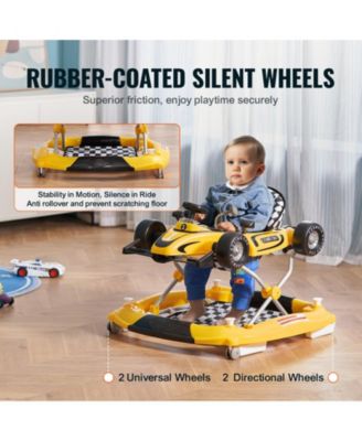 Kids 4-in-1 Foldable Walker Activity Center with Wheels Adjustable Height Light Toy Car