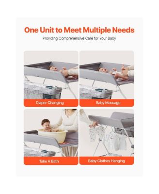 Foldable Baby Changing Table with Wheels and Side Basket