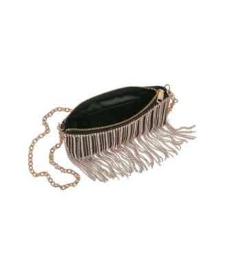 Woman's Piper Crystal Fringed Leather Zip Top Crossbody