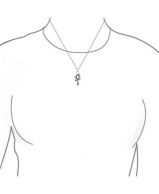 Religious Egyptian Hieroglyphs Key To Life Ankh Cross Pendant Necklace Oxidized Sterling Silver