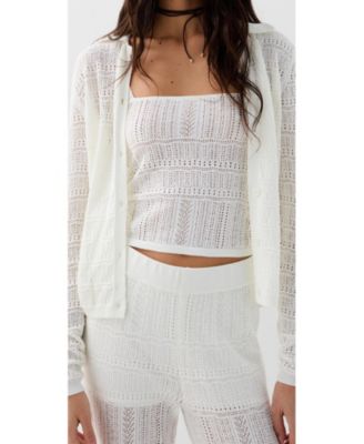 Women's Pointelle White Cardigan