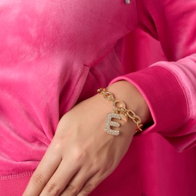 Pave Initial Charm Bracelet - 7.5'' Gold Tone Link