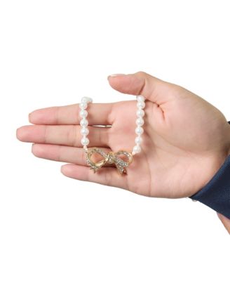 Pave Bow, Gold Tone Accents Pearl Necklace
