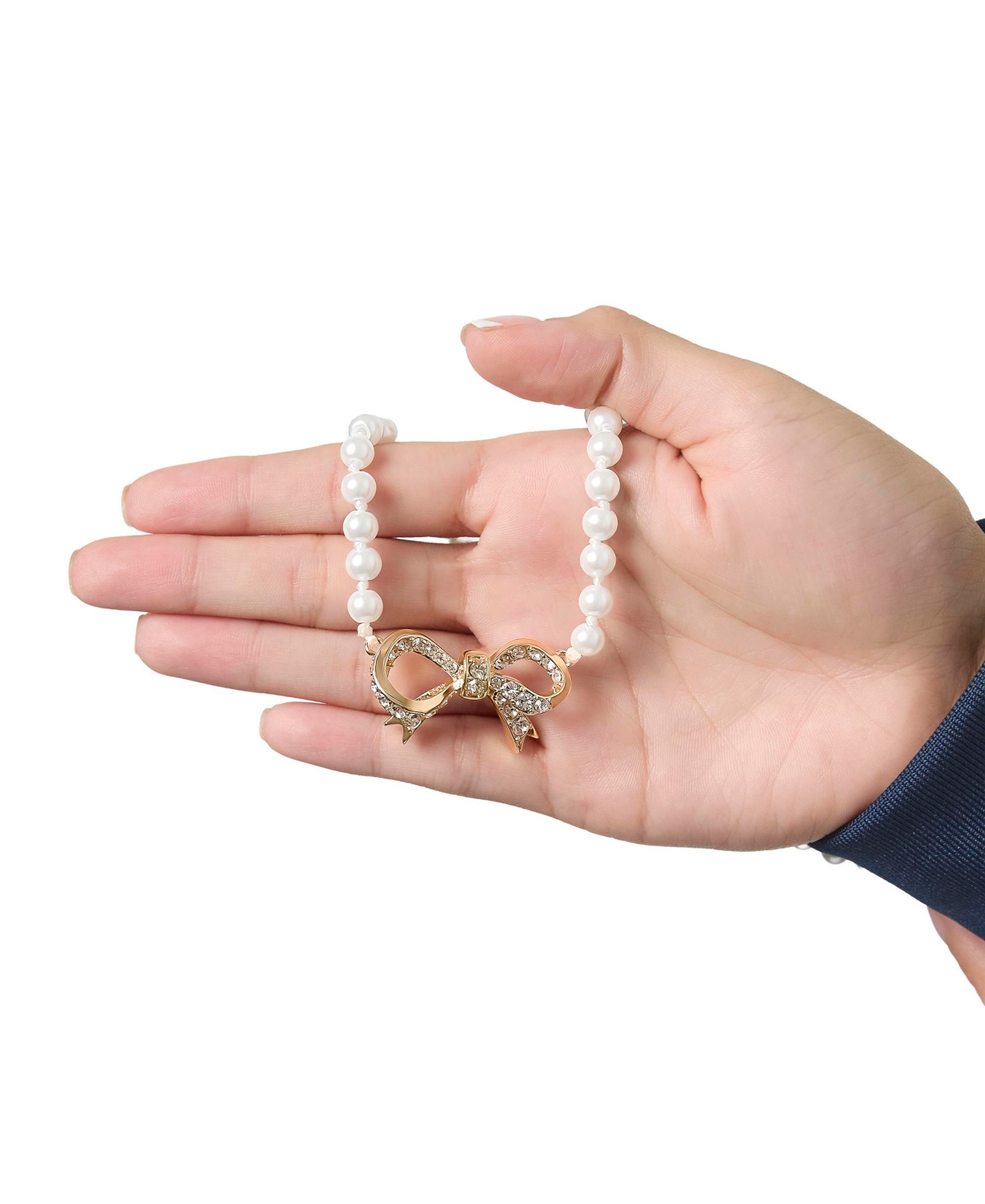 Juicy Couture Pave Bow, Gold Tone Accents Pearl Necklace