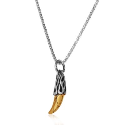 Men s Claw Pendant Necklace, Two Tone Stainless Steel - 22'' Box Chain