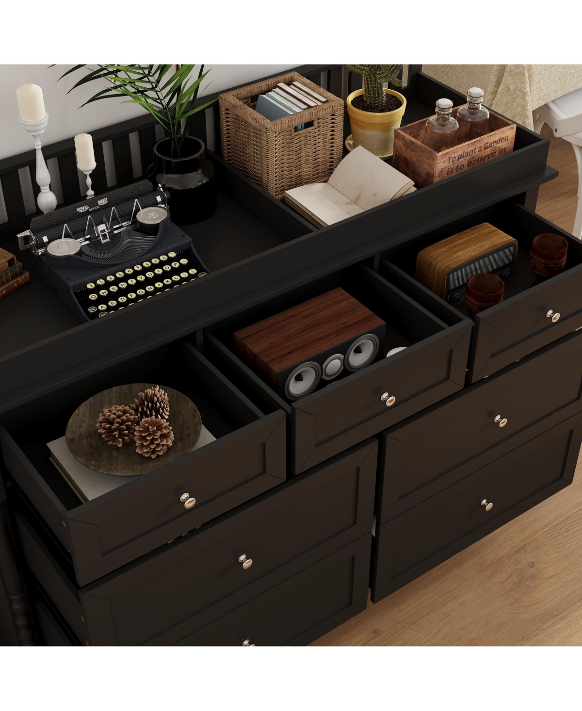 Homsee Changing Table with 7-Drawers, Guardrail Top, Anti-Tip Safety Feature