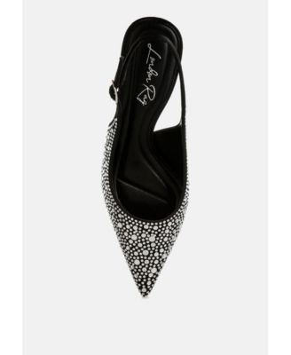 Womens Vernaos Pointed Toe Rhinestone Slingbacks