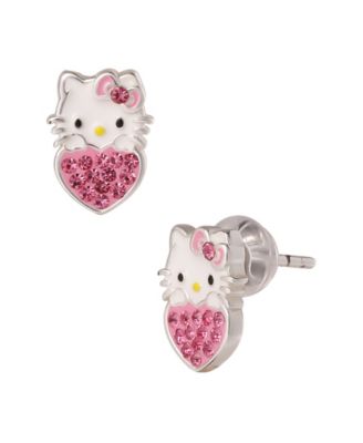 Hello Kitty Cubic Zirconia Necklace and Earrings Set in Sterling Silver