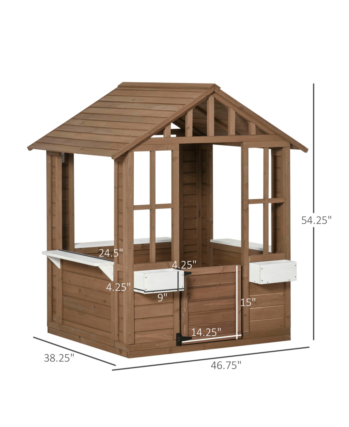 Flynama Outsunny wooden playhouse with door & windows, flowerpot holders, 46"x38", outdoor cottage for kids ages 3–8.