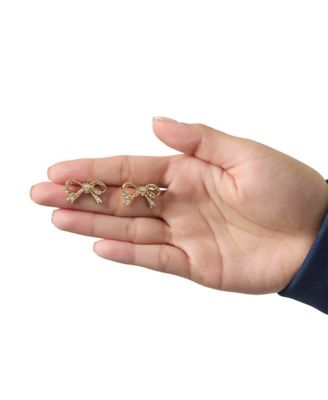 Pav&eacute; Bow Necklace & Stud Earring Set, Gold-Tone