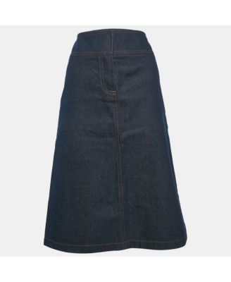 Women's Vintage Navy Blue Applique Denim Pencil Skirt